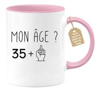 quotedazur Café-Croissant - Mug Personnalisé Tasse Cadeau Noël Anniversaire 36 Ans 1989 Mon Âge Doigt Honneur - Rose/Céramique