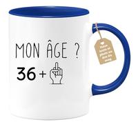 quotedazur Café-Croissant - Mug Personnalisé Tasse Cadeau Noël Anniversaire 37 Ans 1988 Mon Âge Doigt Honneur - Bleu/Céramique