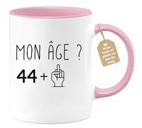 quotedazur Café-Croissant - Mug Personnalisé Tasse Cadeau Noël Anniversaire 45 Ans 1980 Mon Âge Doigt Honneur - Rose/Céramique