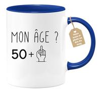 quotedazur Café-Croissant - Mug Personnalisé Tasse Cadeau Noël Anniversaire 51 Ans 1974 Mon Âge Doigt Honneur - Bleu/Céramique