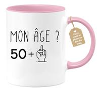 quotedazur Café-Croissant - Mug Personnalisé Tasse Cadeau Noël Anniversaire 51 Ans 1974 Mon Âge Doigt Honneur - Rose/Céramique