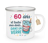 quotedazur Café-Croissant - Mug Personnalisé Tasse Cadeau Noël Anniversaire 60 Ans 1965 Et Toutes Mes Dents Dans Un Verre - Blanc/Emaillé