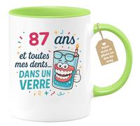 quotedazur Café-Croissant - Mug Personnalisé Tasse Cadeau Noël Anniversaire 87 Ans 1938 Et Toutes Mes Dents Dans Un Verre - Vert/Céramique