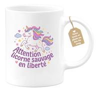 quotedazur Café-Croissant - Mug Personnalisé Tasse Cadeau Noël Attention Licorne Sauvage En Liberté - Blanc/Céramique