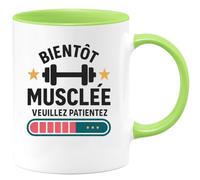 quotedazur Café-Croissant - Mug Personnalisé Tasse Cadeau Noël Bientôt Musclée Veuillez Patientez - Vert/Céramique