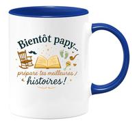 quotedazur Café-Croissant - Mug Personnalisé Tasse Cadeau Noël Bientôt Papy Prépare Tes Meilleures Histoires Futur Papou Pépé Fête Des Grand-Pères Papi Annonce Naissance - Bleu/Céramique