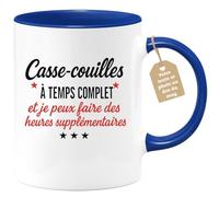 quotedazur Café-Croissant - Mug Personnalisé Tasse Cadeau Noël Casse- Couilles À Temps Complet Et Je Peux Faire Des Heures Supplémentaires - Bleu/Céramique