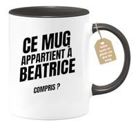 quotedazur Café-Croissant - Mug Personnalisé Tasse Cadeau Noël Ce Mug Appartient À Beatrice Compris - Noir/Céramique