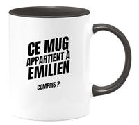 quotedazur Café-Croissant - Mug Personnalisé Tasse Cadeau Noël Ce Mug Appartient À Emilien Compris - Noir/Céramique