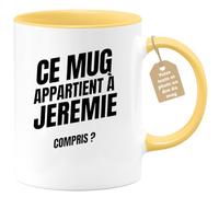 quotedazur Café-Croissant - Mug Personnalisé Tasse Cadeau Noël Ce Mug Appartient À Jeremie Compris - Jaune/Céramique