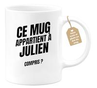 quotedazur Café-Croissant - Mug Personnalisé Tasse Cadeau Noël Ce Mug Appartient À Julien Compris - Blanc/Céramique