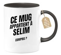quotedazur Café-Croissant - Mug Personnalisé Tasse Cadeau Noël Ce Mug Appartient À Selim Compris - Noir/Céramique