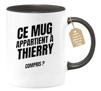 quotedazur Café-Croissant - Mug Personnalisé Tasse Cadeau Noël Ce Mug Appartient À Thierry Compris - Noir/Céramique