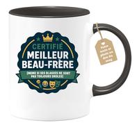 quotedazur Café-Croissant - Mug Personnalisé Tasse Cadeau Noël Certifié Meilleur Beau-Frère (Même Si Ses Blagues Ne Sont Pas Toujours Drôles) - Noir/Céramique