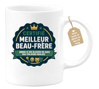 quotedazur Café-Croissant - Mug Personnalisé Tasse Cadeau Noël Certifié Meilleur Beau-Frère (Même Si Ses Blagues Ne Sont Pas Toujours Drôles) - Blanc/Céramique