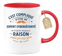 quotedazur Café-Croissant - Mug Personnalisé Tasse Cadeau Noël C'Est Compliqué D'Être Un Expert Cybersécurité Et D'Avoir Toujours Raison Mais Ça Va Je Gère - Rouge/Céramique