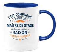 quotedazur Café-Croissant - Mug Personnalisé Tasse Cadeau Noël C'Est Compliqué D'Être Un Maître De Stage Et D'Avoir Toujours Raison Mais Ça Va Je Gère - Bleu/Céramique