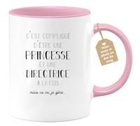 quotedazur Café-Croissant - Mug Personnalisé Tasse Cadeau Noël C'Est Compliqué D'Être Une Princesse Et Directrice A La Fois Mais Je Gère - Rose/Céramique
