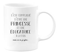 quotedazur Café-Croissant - Mug Personnalisé Tasse Cadeau Noël C'Est Compliqué D'Être Une Princesse Et Educatrice A La Fois Mais Je Gère - Blanc/Céramique
