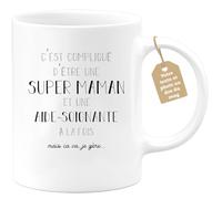 quotedazur Café-Croissant - Mug Personnalisé Tasse Cadeau Noël C'Est Compliqué D'Être Une Super Maman Et Aide Soignante A La Fois Mais Je Gère Future Anniversaire Fête Des Mères - Blanc/Céramique