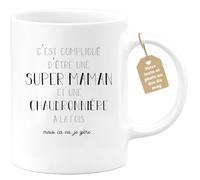 quotedazur Café-Croissant - Mug Personnalisé Tasse Cadeau Noël C'Est Compliqué D'Être Une Super Maman Et Chaudronniere A La Fois Mais Je Gère Future Anniversaire Fête Des Mères - Blanc/Céramique