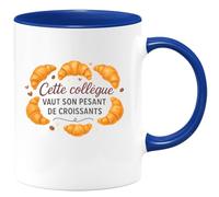 quotedazur Café-Croissant - Mug Personnalisé Tasse Cadeau Noël Cette Collègue Vaut Son Pesant De Croissants - Bleu/Céramique