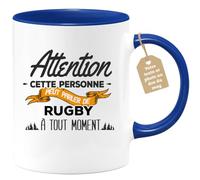 quotedazur Café-Croissant - Mug Personnalisé Tasse Cadeau Noël Cette Personne Peut Parler De Rugby À Tout Moment - Bleu/Céramique