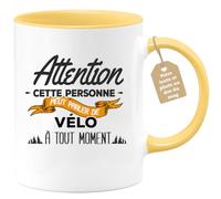 quotedazur Café-Croissant - Mug Personnalisé Tasse Cadeau Noël Cette Personne Peut Parler De Vélo À Tout Moment - Jaune/Céramique