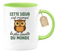 quotedazur Café-Croissant - Mug Personnalisé Tasse Cadeau Noël Cette Soeur C'Est Vraiment La Plus Chouette Du Monde - Vert/Céramique