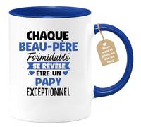 quotedazur Café-Croissant - Mug Personnalisé Tasse Cadeau Noël Chaque Beau-Père Formidable Se Révèle Être Un Papy Exceptionnel Futur Papou Pépé Fête Des Grand-Pères Papi - Bleu/Céramique