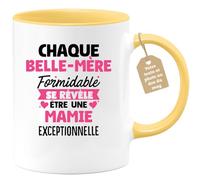 quotedazur Café-Croissant - Mug Personnalisé Tasse Cadeau Noël Chaque Belle-Mère Formidable Se Révèle Être Une Mamie Exceptionnelle - Jaune/Céramique
