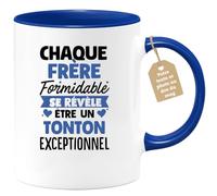 quotedazur Café-Croissant - Mug Personnalisé Tasse Cadeau Noël Chaque Frère Formidable Se Révèle Être Un Tonton Exceptionnel - Bleu/Céramique