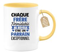 quotedazur Café-Croissant - Mug Personnalisé Tasse Cadeau Noël Chaque Frère Formidable Se Révèle Être Un Parrain Exceptionnel - Jaune/Céramique