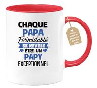 quotedazur Café-Croissant - Mug Personnalisé Tasse Cadeau Noël Chaque Papa Formidable Se Révèle Être Un Papy Exceptionnel Futur Papou Pépé Fête Des Grand-Pères Papi - Rouge/Céramique