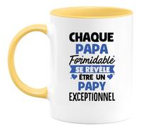 quotedazur Café-Croissant - Mug Personnalisé Tasse Cadeau Noël Chaque Papa Formidable Se Révèle Être Un Papy Exceptionnel Futur Papou Pépé Fête Des Grand-Pères Papi - Jaune/Céramique