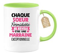 quotedazur Café-Croissant - Mug Personnalisé Tasse Cadeau Noël Chaque Soeur Formidable Se Révèle Être Une Marraine Exceptionnelle - Vert/Céramique