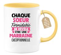 quotedazur Café-Croissant - Mug Personnalisé Tasse Cadeau Noël Chaque Soeur Formidable Se Révèle Être Une Marraine Exceptionnelle - Jaune/Céramique