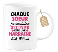 quotedazur Café-Croissant - Mug Personnalisé Tasse Cadeau Noël Chaque Soeur Formidable Se Révèle Être Une Marraine Exceptionnelle - Blanc/Céramique