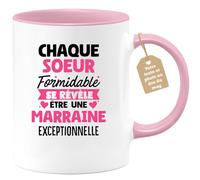 quotedazur Café-Croissant - Mug Personnalisé Tasse Cadeau Noël Chaque Soeur Formidable Se Révèle Être Une Marraine Exceptionnelle - Rose/Céramique