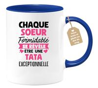 quotedazur Café-Croissant - Mug Personnalisé Tasse Cadeau Noël Chaque Soeur Formidable Se Révèle Être Une Tata Exceptionnelle - Bleu/Céramique