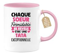 quotedazur Café-Croissant - Mug Personnalisé Tasse Cadeau Noël Chaque Soeur Formidable Se Révèle Être Une Tata Exceptionnelle - Rose/Céramique