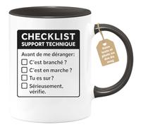 quotedazur Café-Croissant - Mug Personnalisé Tasse Cadeau Noël Checklist Support Technique Avant De Me Dérangerc'Est Branché C'Est En Marche Tu Es Sûr Sérieusement Vérifie - Noir/Céramique
