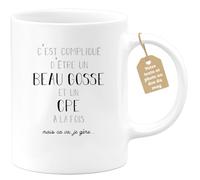 quotedazur Café-Croissant - Mug Personnalisé Tasse Cadeau Noël Compliqué D'Être Un Beau Gosse Et Un Cpe À La Fois Mais Ça Va Je Gère - Blanc/Céramique