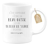 quotedazur Café-Croissant - Mug Personnalisé Tasse Cadeau Noël Compliqué D'Être Un Beau Gosse Et Un Tuteur De Stage À La Fois Mais Ça Va Je Gère - Blanc/Céramique