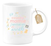 quotedazur Café-Croissant - Mug Personnalisé Tasse Cadeau Noël Coucou Mamie J'Arrive En 2026 - Blanc/Céramique