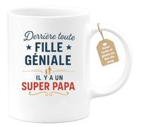 quotedazur Café-Croissant - Mug Personnalisé Tasse Cadeau Noël Derrière Toute Fille Géniale Il Y A Un Super Papa Futur Anniversaire Fête Des Pères Annonce Naissance - Blanc/Céramique