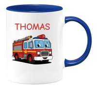 quotedazur Café-Croissant - Mug Personnalisé Tasse Cadeau Noël Enfant Camion De Pompier - Bleu/Céramique