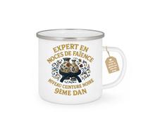 quotedazur Café-Croissant - Mug Personnalisé Tasse Cadeau Noël Expert En Noces De Faïence Niveau Ceinture Noire 9Ème Dan - Blanc/Emaillé