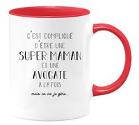 quotedazur Café-Croissant - Mug Personnalisé Tasse Cadeau Noël Femme C'Est Compliqué D'Être Une Super Maman Et Avocate A La Fois Mais Je Gère Future Anniversaire Fête Des Mères - Rouge/Céramique