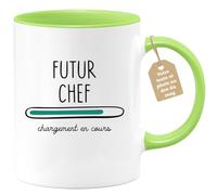 quotedazur Café-Croissant - Mug Personnalisé Tasse Cadeau Noël Futur Chef Chargement En Cours - Vert/Céramique